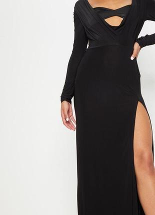 Чорна довга сукня з рукавами  prettylittlething uk-142 фото