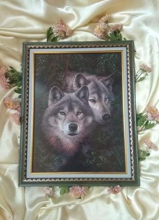 Картина вишита чеським бісером пара вовків