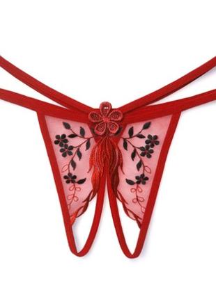 Трусики с вырезом красные эротические - размер универсальный, резинка тянется до 85см