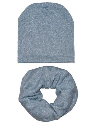 Набір (шапка, хомут) на дівчинку від 5 років однотонний 52/56 блакитний