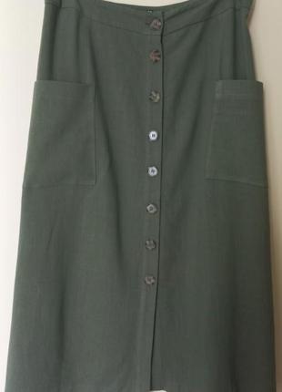 Длинная льняная юбка с карманами1 фото