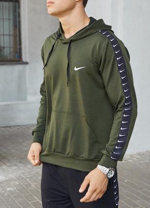 Чоловіча худі найк хакі з капюшоном кенгуру кофта nike4 фото