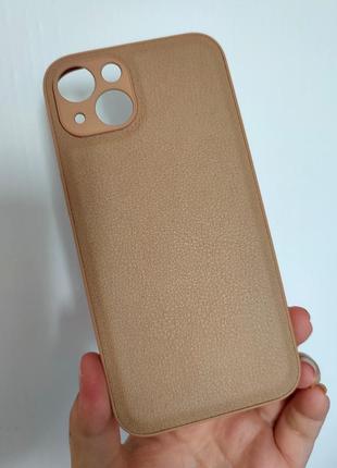 Распродажа 🔥чехол силиконовый кожзам на iphone 13, бежевый силиконовый бампер на айфон 13, кожаный чехол