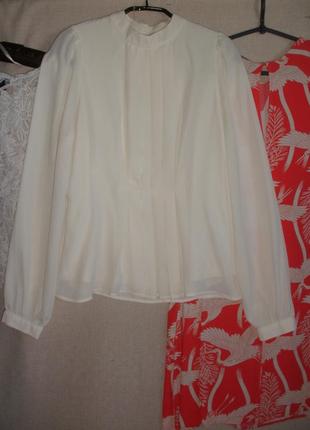 Кремова урочиста блузка блуза довгий рукав комірець-стійка1 фото