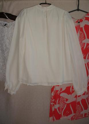 Кремова урочиста блузка блуза довгий рукав комірець-стійка6 фото