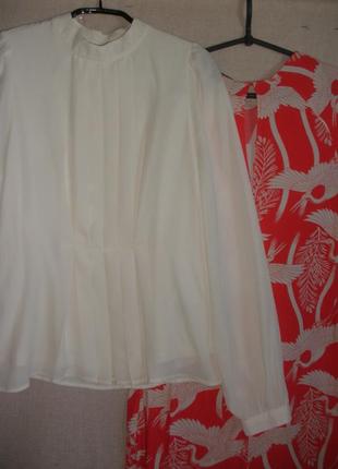 Кремова урочиста блузка блуза довгий рукав комірець-стійка2 фото