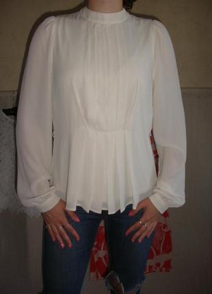Кремова урочиста блузка блуза довгий рукав комірець-стійка10 фото