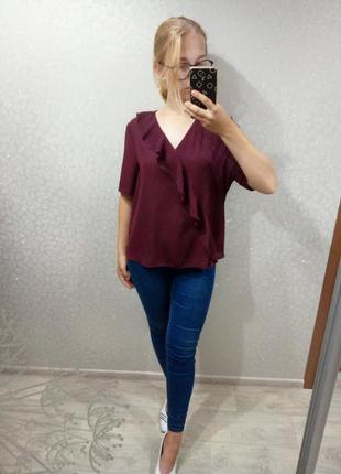 Шифоновая блуза с рюшей цвета марсала atmosphere3 фото