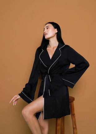 Женский модный стильный домашний халат из шелка армани одежда для дома черный6 фото