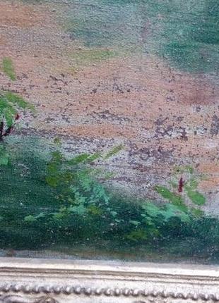 Большая картина маслом березы у реки лес озеро рамка ссср советская багет рама7 фото