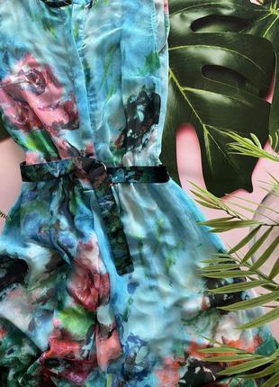 🦋голубое длинное шифоновое платье под пояс/лёгкий разноцветный сарафан в пол на пуговицах🦋3 фото
