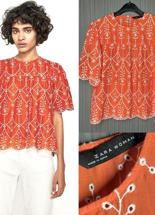 Оранжевая кофта футболка с прошвы zara