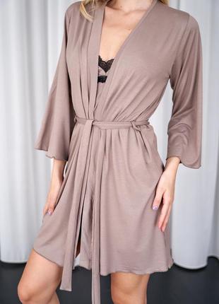 Жіночий комплект для дома халат та пеньюар, трикотажний набір нічна сорочка та халатик4 фото