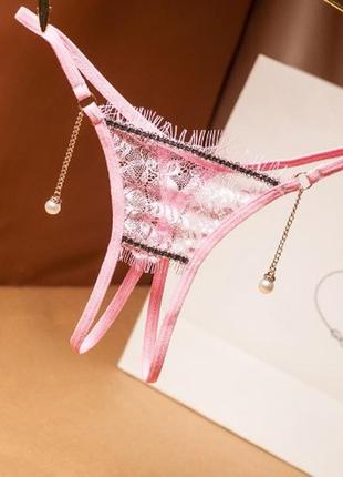 Трусы эротические с разрезом розовые - размер универсальный, резинка до 84см