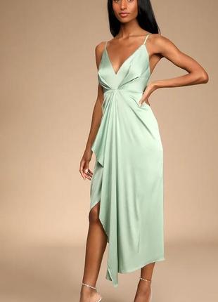Атласное весеннее платье мятного цвета 44 размер4 фото