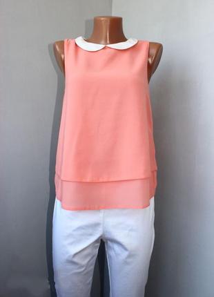 Блуза сорочка топ подвійна без рукавів кольору лосося, 36 (3256)