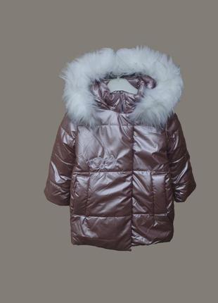 Зимове пальто з хутром на капюшоні, пальто з флісовою підкладкою1 фото