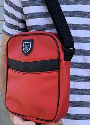 Прямокутна сумка через плече зі шкірозамінника червоного кольору2 фото