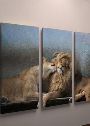 Інтер'єрна картина на полотні для спльни леви левова любов пара романтика 90х60 з 3-х частин