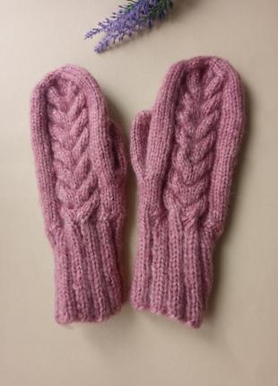 Пухнасті рукавички теплі ангорові ручної роботи1 фото