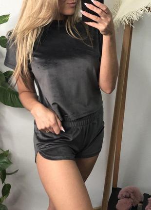 Піжама костюм шорти та футболка плюш велюр