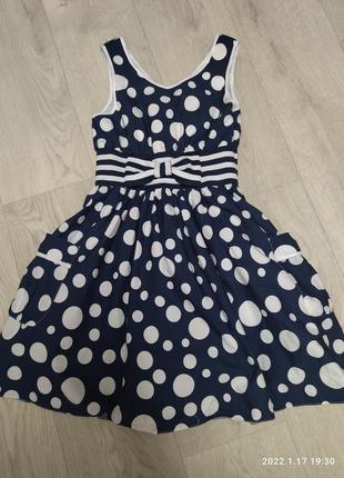 Красивое платье синее в горошек 11-12 лет 146-152 см. redhering