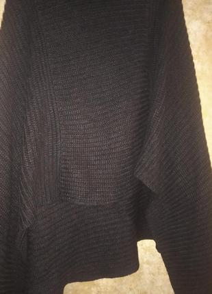 Стильне тепле чорне в'язане пончо кардиган накидка із шалевим коміром5 фото