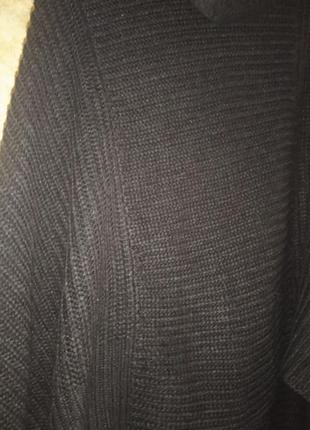 Стильне тепле чорне в'язане пончо кардиган накидка із шалевим коміром6 фото