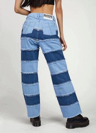 Штаны джинсы синие голубые в полоску полосатые широкие the ragged priest patchwork петчворк печворк1 фото