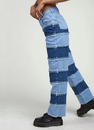 Штаны джинсы синие голубые в полоску полосатые широкие the ragged priest patchwork петчворк печворк3 фото