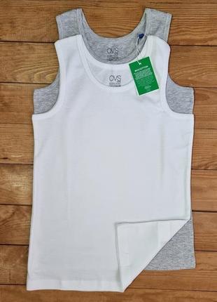 Комплект маек для мальчика из 2 штук, рост 134-140 (9-10 лет), цвет белый, светло-серый