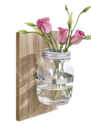 Настінна ваза банку для квітів 8х13 см melinera на дерев"янній дошці. німеччина4 фото