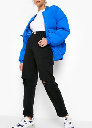 Жіночі однотонні джинси з високою посадкою boohoo, розмір m, чорний2 фото