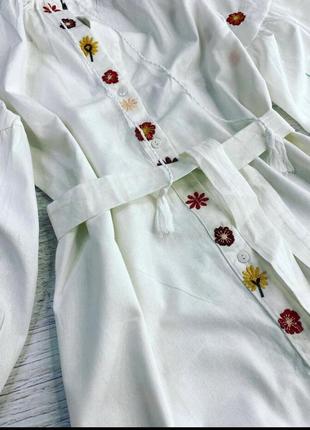 Етнічна біла сукня бавовняна плаття вишиванка вишита з обємними рукавами бренд esq турція6 фото