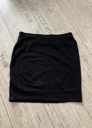Чёрная стрейчевая короткая юбка на резинке чорна спідниця1 фото