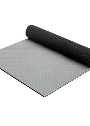 Коврик для йоги tpe ms 0613-1 черно серый, коврик для фитнеса, стретчинга, каремат