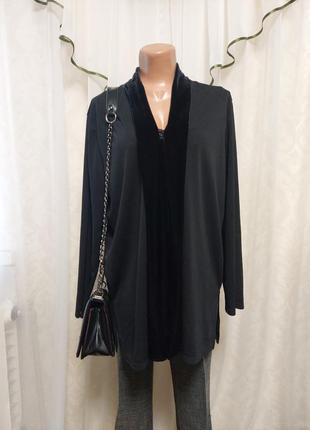 Новий просторий кардиган в чорному кольорі на зав'язці з оксамитової вставкою, розмір 3-5 хл