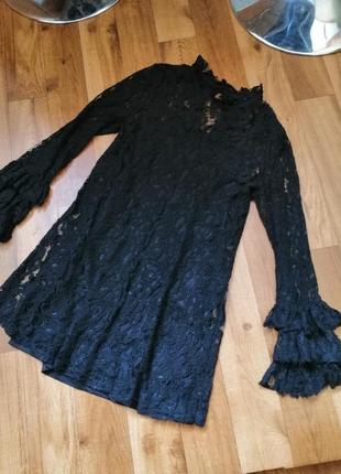 Елегантна сукня 2-ка з гіпюру /черное платье мини из гипюра