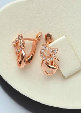 Позолочені сережки кішки медзолото подарунок позолоченные серьги кошки медзолото подарок