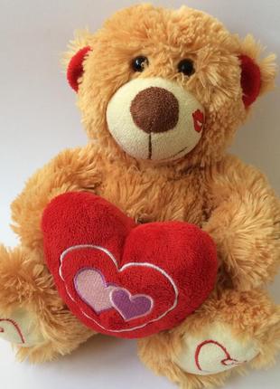 Большой плюшевый медведь 🐻❤️ с сердечком и поцелуем4 фото