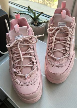 Рожеві шкіряні кросівки fila2 фото