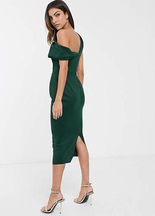 Зелёное платье миди с драпировкой 44 размер2 фото