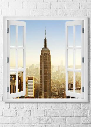 Вид из окна empire state building картина с эмпайр-стейт-билдинг вид небоскрёб картина окно с пейзежем холст