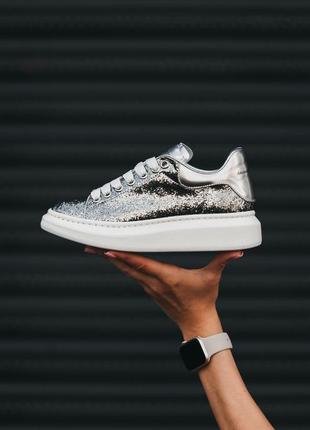 Alexander mcqueen silver, жіночі кросівки маквін срібні, кросівки жіночі демісезонні олександр маквин