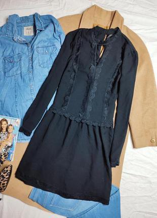 Yas платье чёрное свободное оверсайз с длинным рукавом вставки кружева базовое классическое1 фото
