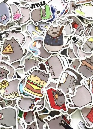 Наклейки стикеры кот пушин pusheen самоклеющиеся 100 шт.