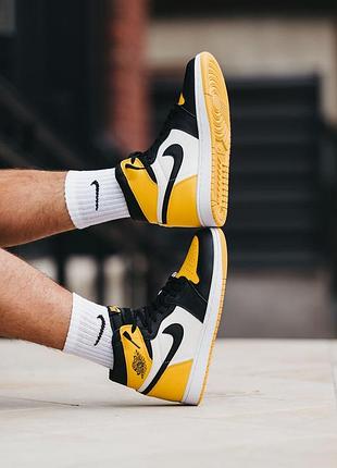 Кросівки nike air jordan 1 yellow/black , кеди, хайтопи