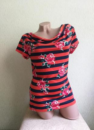 Футболка у смужку, у трояндах, у квіточку. топ. туніка. помаранчевий, синій, червоний.