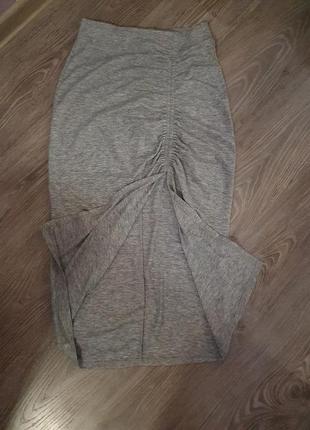 Шикарная юбка миди с разрезом трикотажная со стяжкой подойдет беременным3 фото