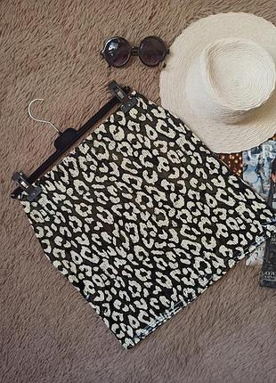 Крутая лаковая мини юбка леопард/спідниця